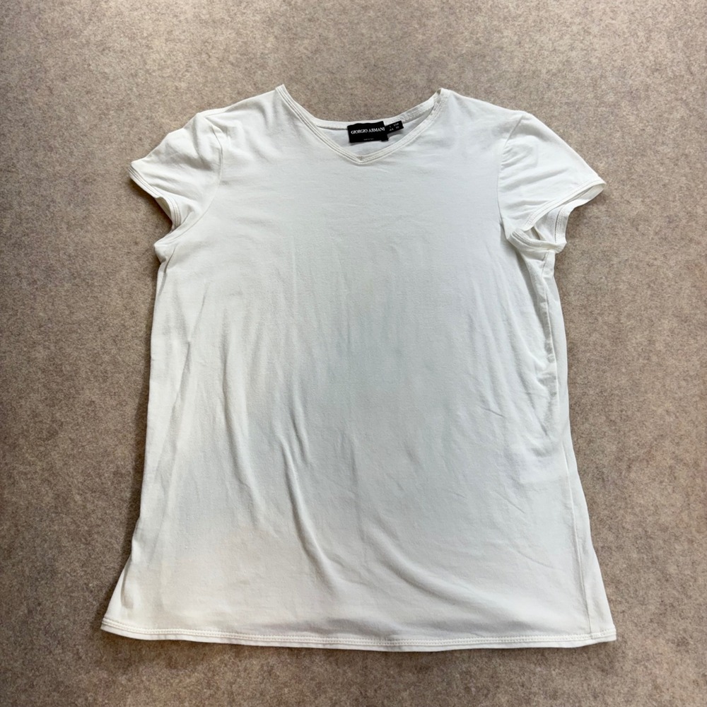 Giorgio Armani Borgo White V-Neck Short Sleeve T-Shirt Made in Italy Women's 10